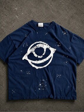 Handmade ABO Navy Graphic T-shirt With Paint Splatters
